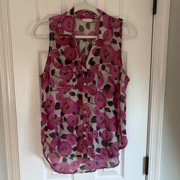 Lush Tops - Lush Pink Floral Sleeveless Sheer Blouse